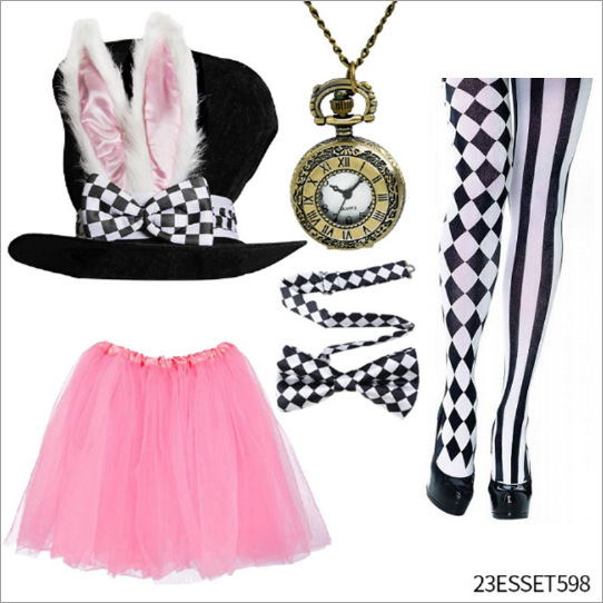 Nuevo traje de Pascua, sombrero alto con orejas de conejo, sombrero de Pascua, pajarita decorativa, calcetines por encima de la rodilla, reloj de bolsillo, camino de la ropa