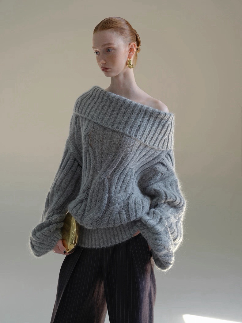 25aw cálido invierno ligeramente cálido y esponjoso mezcla de atmósfera sensación de un cuello más usar agujas gruesas torcidas una chaqueta de hombro image 4