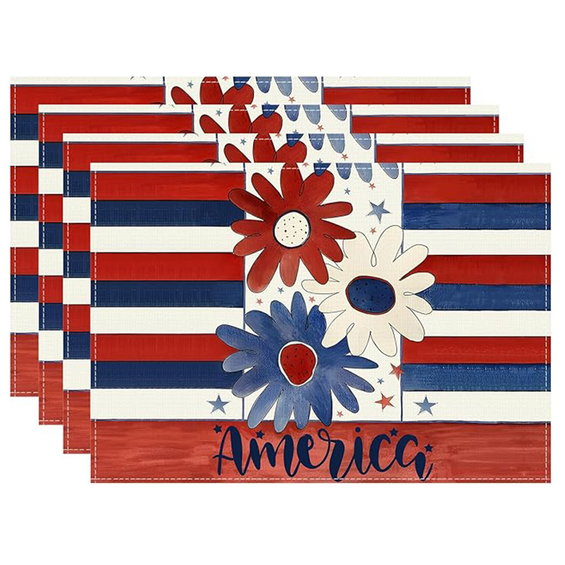 Transfronterizos lino almohadilla de mesa Aliexpress TEMU Amazon almohadilla de mesa cuadrada búfalo rojo almohadilla de Navidad Día de la Independencia