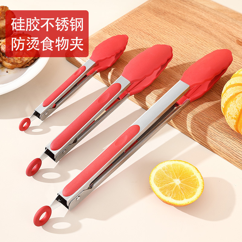 Pinzas para alimentos, pinzas de silicona para alimentos, pinzas para carne, pinzas de acero inoxidable para barbacoa, pinzas para barbacoa de 7 pulgadas, 9 pulgadas y 12 pulgadas, juego de pinzas para pan