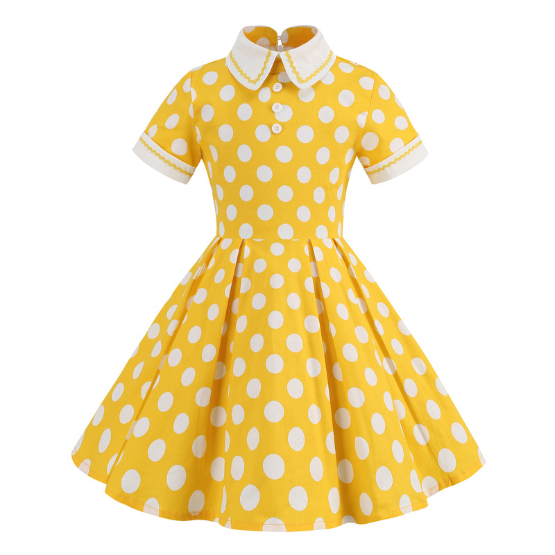 50 s retro Hepburn style court polka dot parent-child wear children's performance clothing elegant slim dress girl's clothing 50 s retro Hepburn style court polka dot parent-child wear children's performance clothing elegant slim dress girl's clothing
