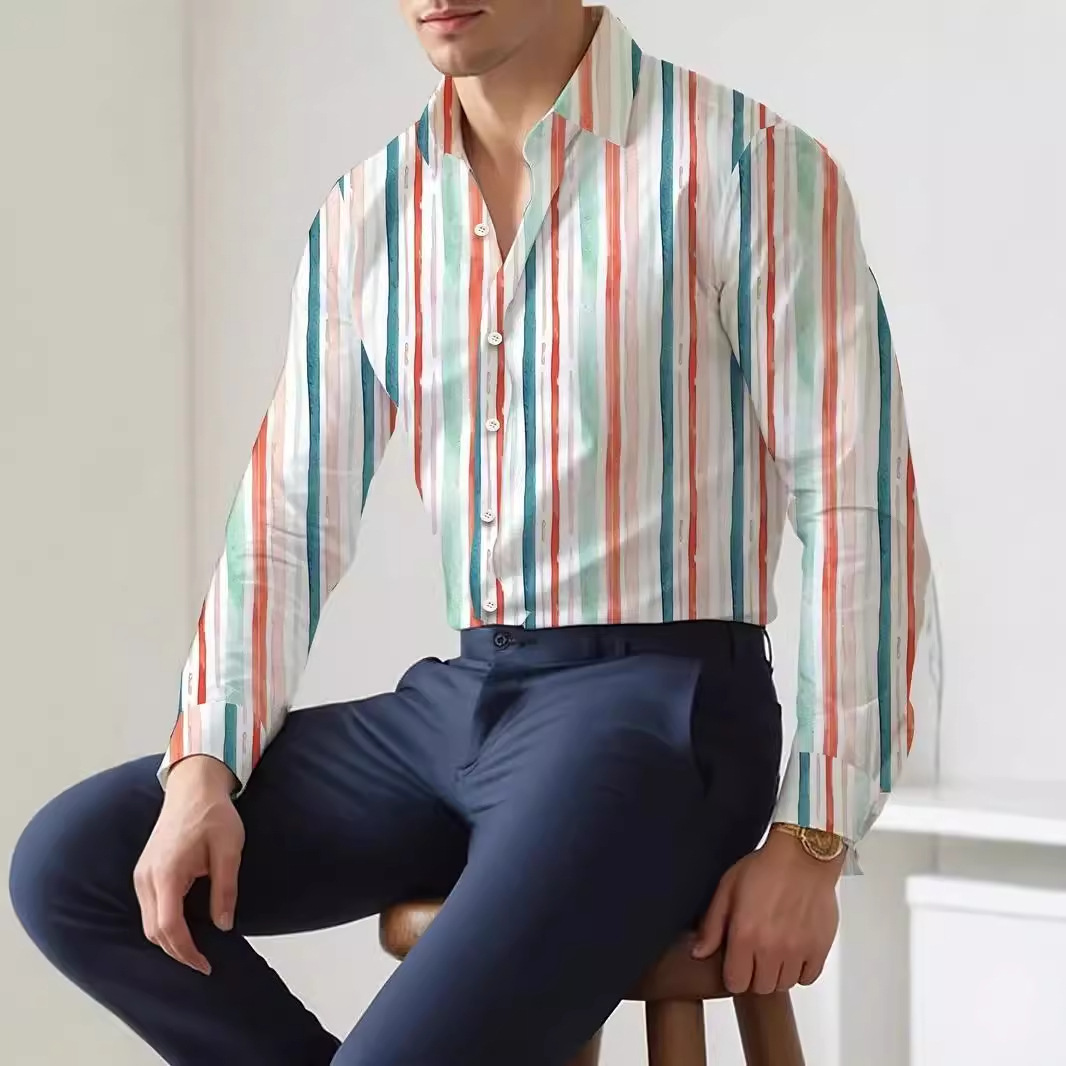 Xiaozhong otoño suelta versión coreana de alta calidad patrón vertical tendencia camisa de manga larga con botones 2024 nuevo producto MB12