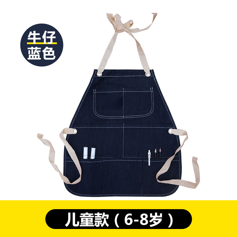 Delantal infantil de algodón Amazon con logotipo personalizado, pintura, caligrafía, delantal vaquero sin mangas para niños, personalización al por mayor