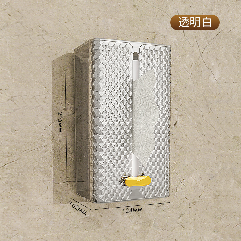 Caja de pañuelos montado en la pared Toalla de tejido facial Toalla de cara de almacenamiento inodoro cocina boca abajo caja de pañuelos Luz de lujo transparente