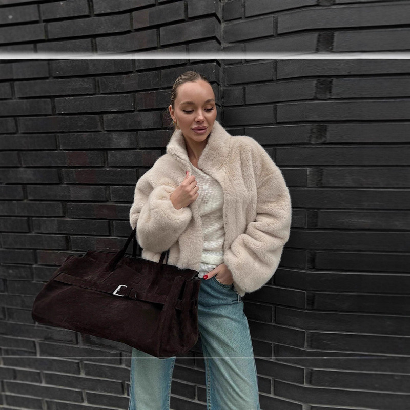 Amazon Cross-Border 2026 Autumn and Winter Stand-Up Collar Fur Coat Women's Mink Velvet Short Zipper Short Fur Jacket