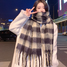 书欣同款围巾格子女秋冬韩版彩虹拼色百搭仿羊绒情侣披肩加厚围脖
