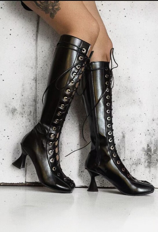 Foreign Trade Women's Boots, Long Boots for Women, New Autumn and Winter Style, Pointed Toe, Front Lace-Up, High Boots, Black Knee-High Long Boots Foreign Trade Women's Boots, Long Boots for Women, New Autumn and Winter Style, Pointed Toe, Front Lace-Up, High Boots, Black Knee-High Long Boots