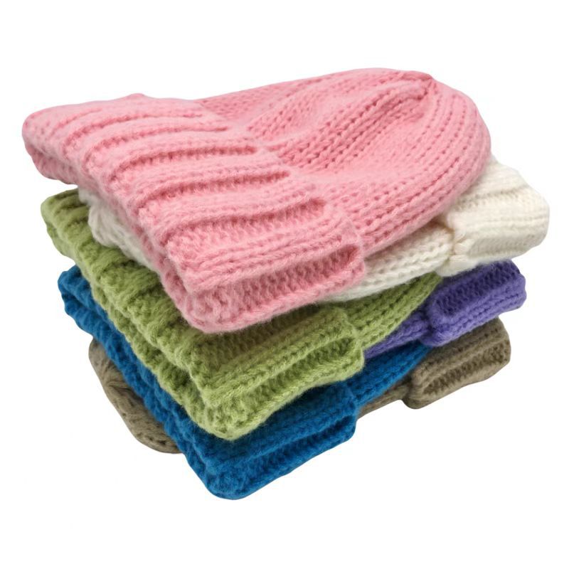 大头围纯色卷边毛线帽