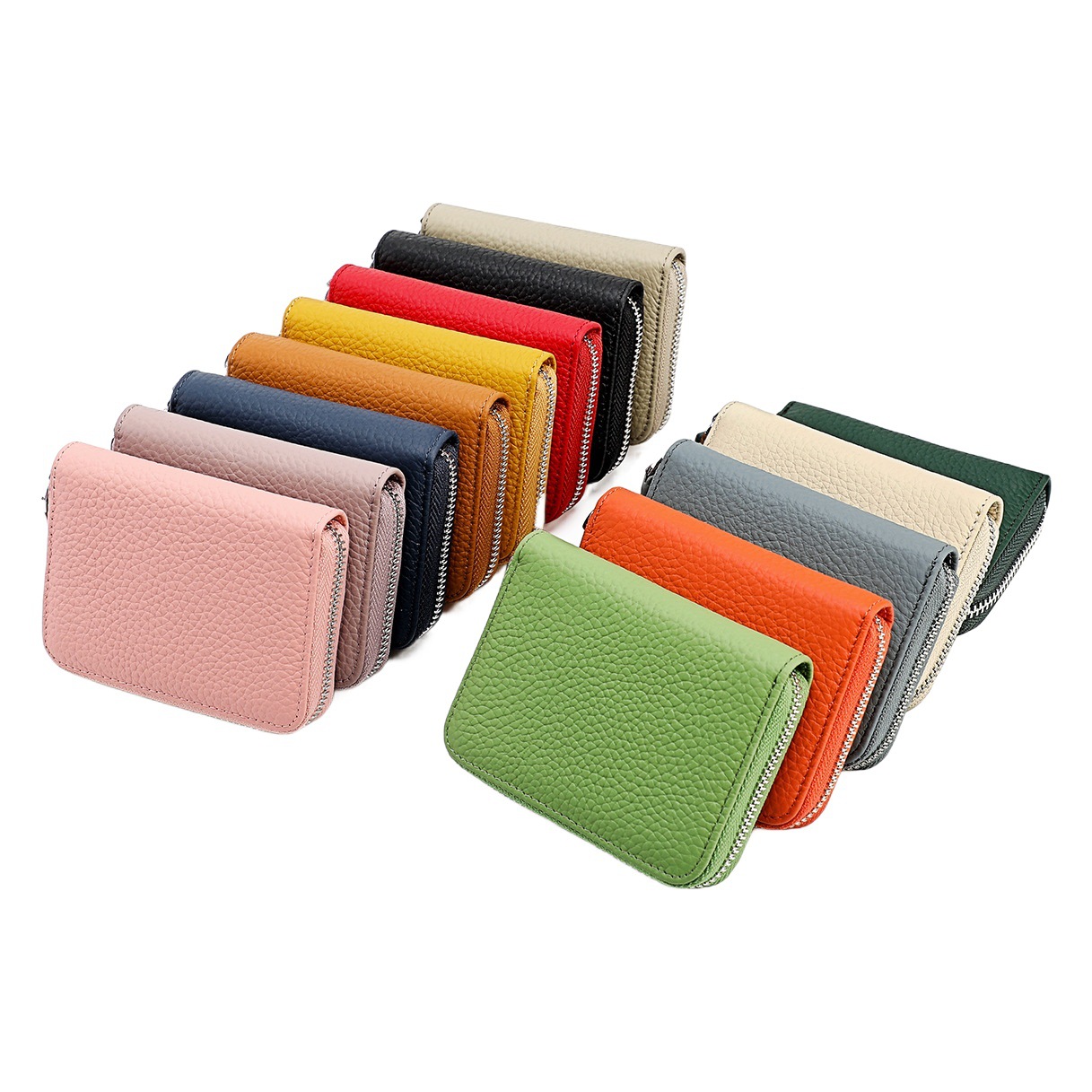 Amazon Japonés Cartera de cuero genuino MONEDERO órgano titular de la tarjeta RFID antirrobo cremallera monedero de la moneda de gran capacidad titular de la tarjeta