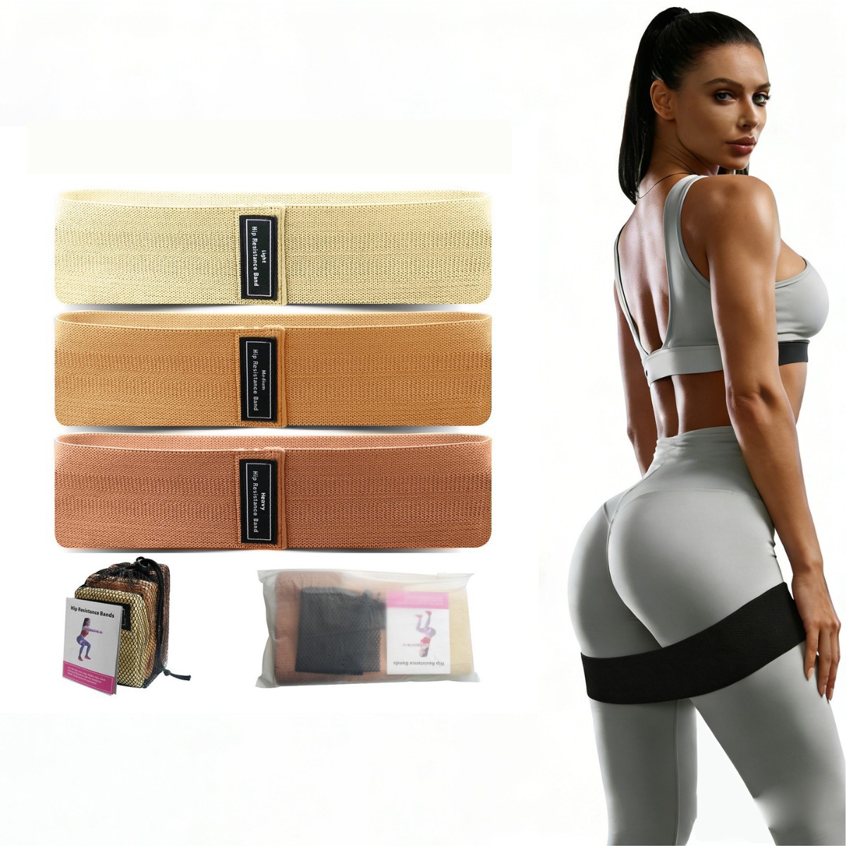 Honglan Professional Edition Powerful 3-Level Resistance Hip and Leg Shaping Exercise Elastic Band for Sculpting Peach Buttocks