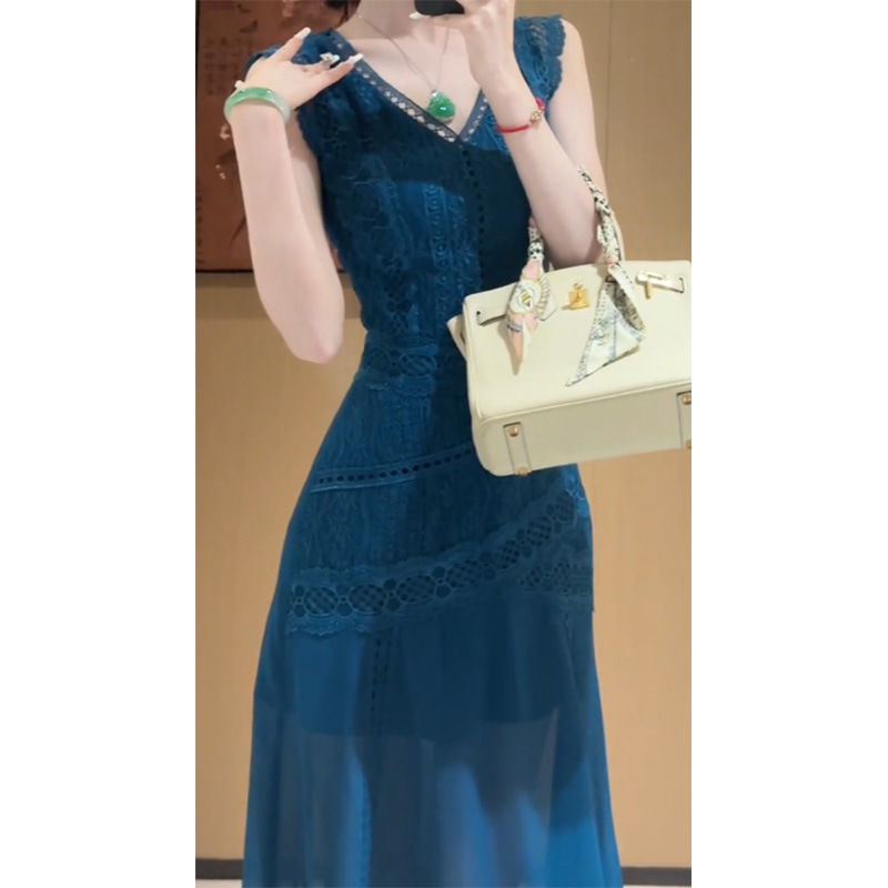 法式气质无袖背心连衣裙女2025夏季新款优雅收腰显瘦长裙裙子|undefined