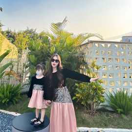 亲子装秋冬新款2025女童公主礼服裙派对亮片丝绒母女连衣裙潮