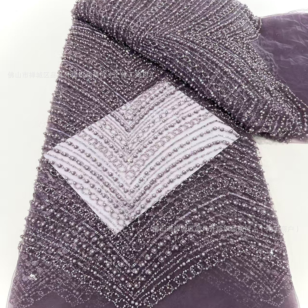 Tejido bordado Gao Ding perla vestido de moda cadena de perlas vestido fabricantes de tela al por mayor