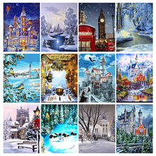 DIY钻石画5d 圆钻满钻 冬天城堡组合 十字绣贴钻客厅卧室装饰画