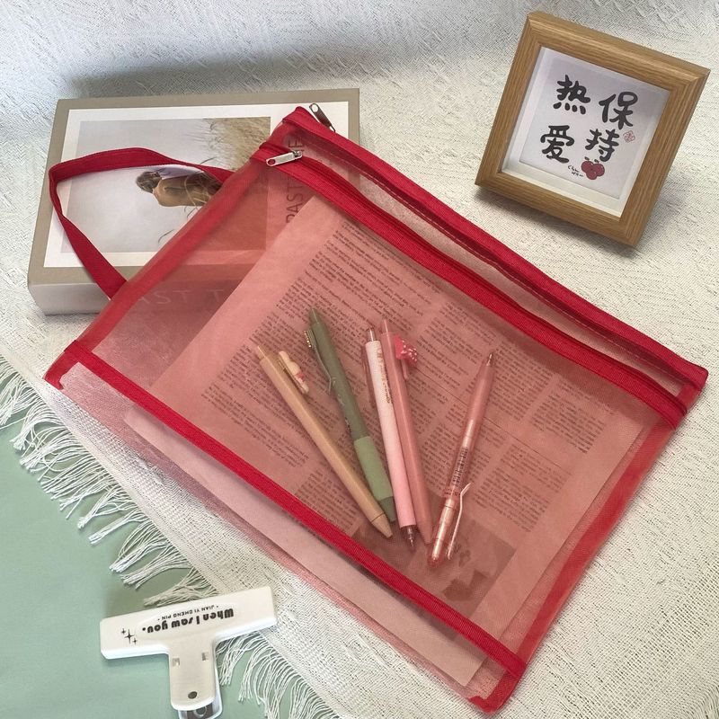 莫兰迪色A4手提双层文件袋试卷袋A6透明网纱笔袋大容量印刷logo|undefined