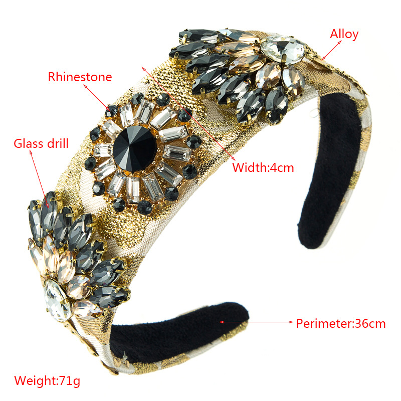 Baroque Super Flashing Crystal Flower Hair Band Retro Alloy Leaf Wide Brim Hair Accessory Wholesale display picture 1