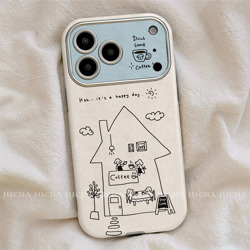 Suitable for Apple 17Promax Mobile Phone Case, High-End and Light Luxury, New Model for Iphone16Plus, 15 Coffee Shop Puppy