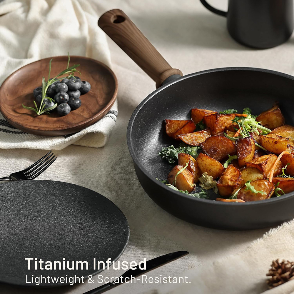 Conjunto de paneles negros transfronterizos general para cocinar y fritar en una olla antiadherente para fritar verduras gruesas de alto valor de color