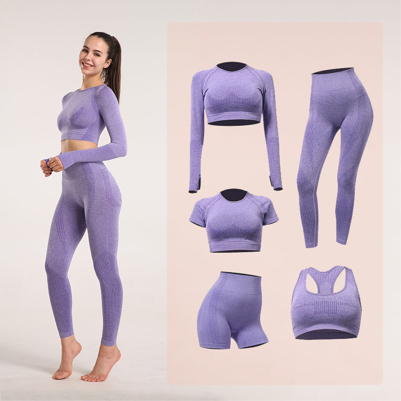 Cross-Border Popular Yoga Suit, Seamless High-Waisted Running Butt-Lifting Pants Suit, Quick-Drying Long-Sleeved Sportswear Suit for Women