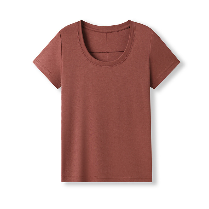Wang fried single product! Refreshing and Comfortable Tencel Linen Horse Cotton U-Neck/V-Neck Short Sleeve Women's Solid Color Slimming T-Shirt for Summer