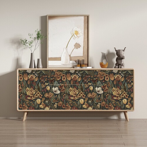 Retro Plant Floral Wallpaper TV Background Wall High-end Furniture Sticker Renewal Sticker Thick Wallpaper