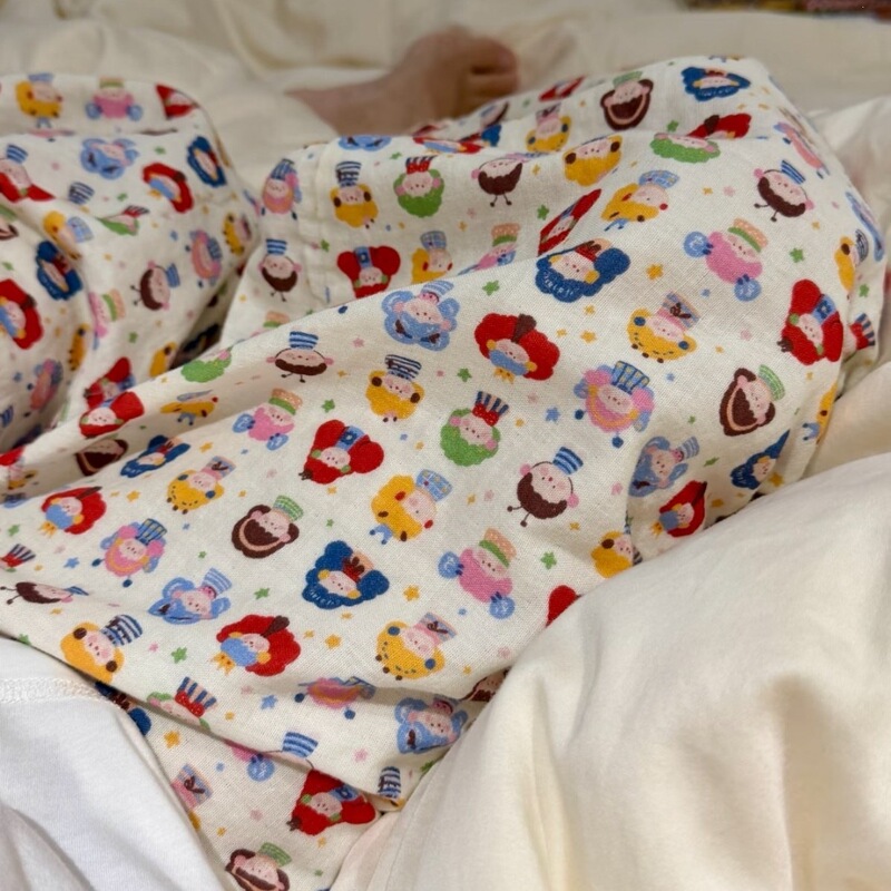 New Arrivals! Class a All-Cotton Double-Layer Gauze Sleep Pants, Loose and Cute Cartoon Cotton Gauze Long Pants with Pockets, Suitable for Wearing Outside