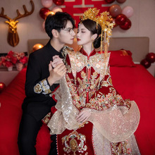 秀禾服丝绒2024婚服新款结婚礼服中式重工新娘敬酒凤冠霞披嫁衣冬