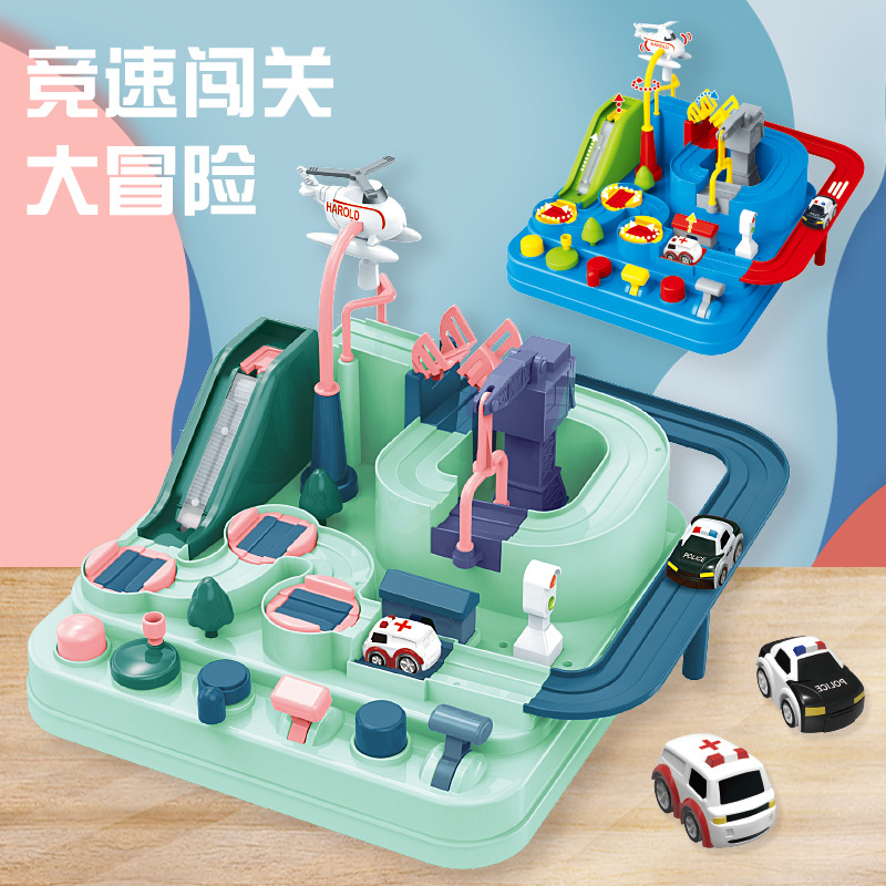 Children's puzzle DIY assembled car adventure rail car suit parent-child interactive desktop game toy