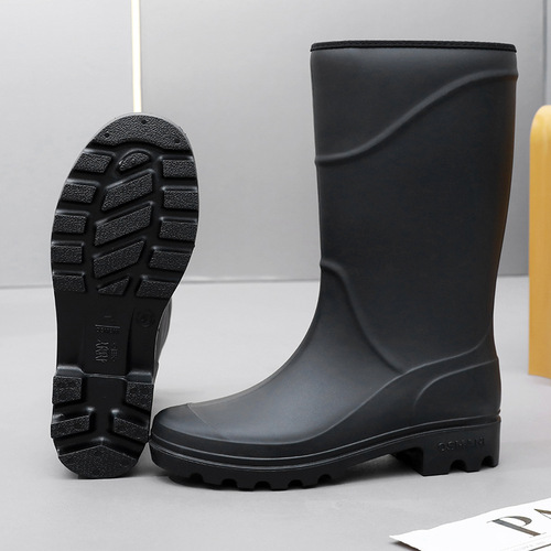 Men's Fashion Waterproof Boots Construction High-Cut Rubber Boots Adult Rain Boots Men's Medium-Cut Work Safety Rain Boots PVC Cross-Border Rubber Shoes