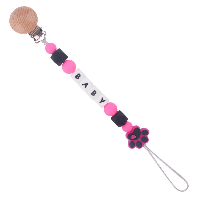 Nuevo bebé de dibujos animados de silicona perro garra mordedor creativo DIY bebé nombre mordedura chupete cadena anti-caída