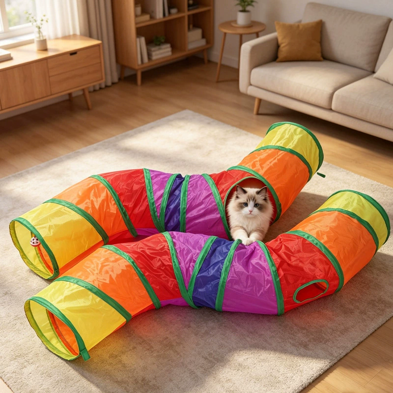 Складной игровой туннель для кошек и кроликов радужный