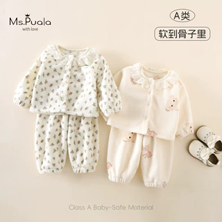 秋冬新款童装婴幼儿A类暖秋冬舒适新潮软糯加绒家居服两件套套装
