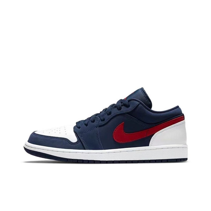 Popular Aj1 Patriot White and Red Retro Low-Top Sneakers, Trendy Casual Shoes for Couples and Students, Aj1