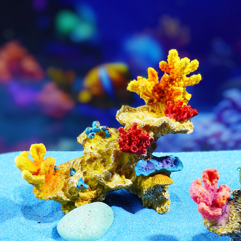 Resina arrecife de coral árbol de natación peces y camarones escondite casa pecera paisaje decoración micro paisaje escritorio decoración acuario