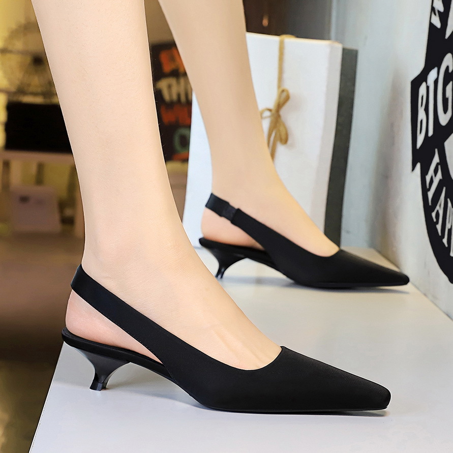 5129 European And American Style Fashion Simple Low Cone Heel Pointed Toe Backless Back Strap Women's Sexy Slimming_vogvips.com