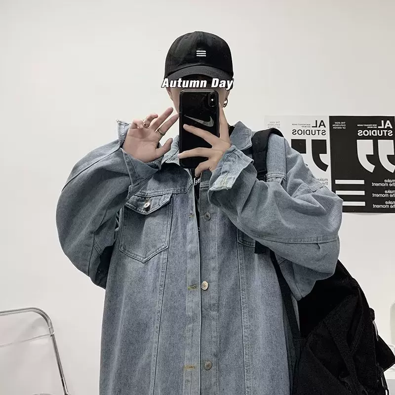 新款夹克宽松型潮青春流行纯色男ins外穿单排扣潮流秋季翻领长袖