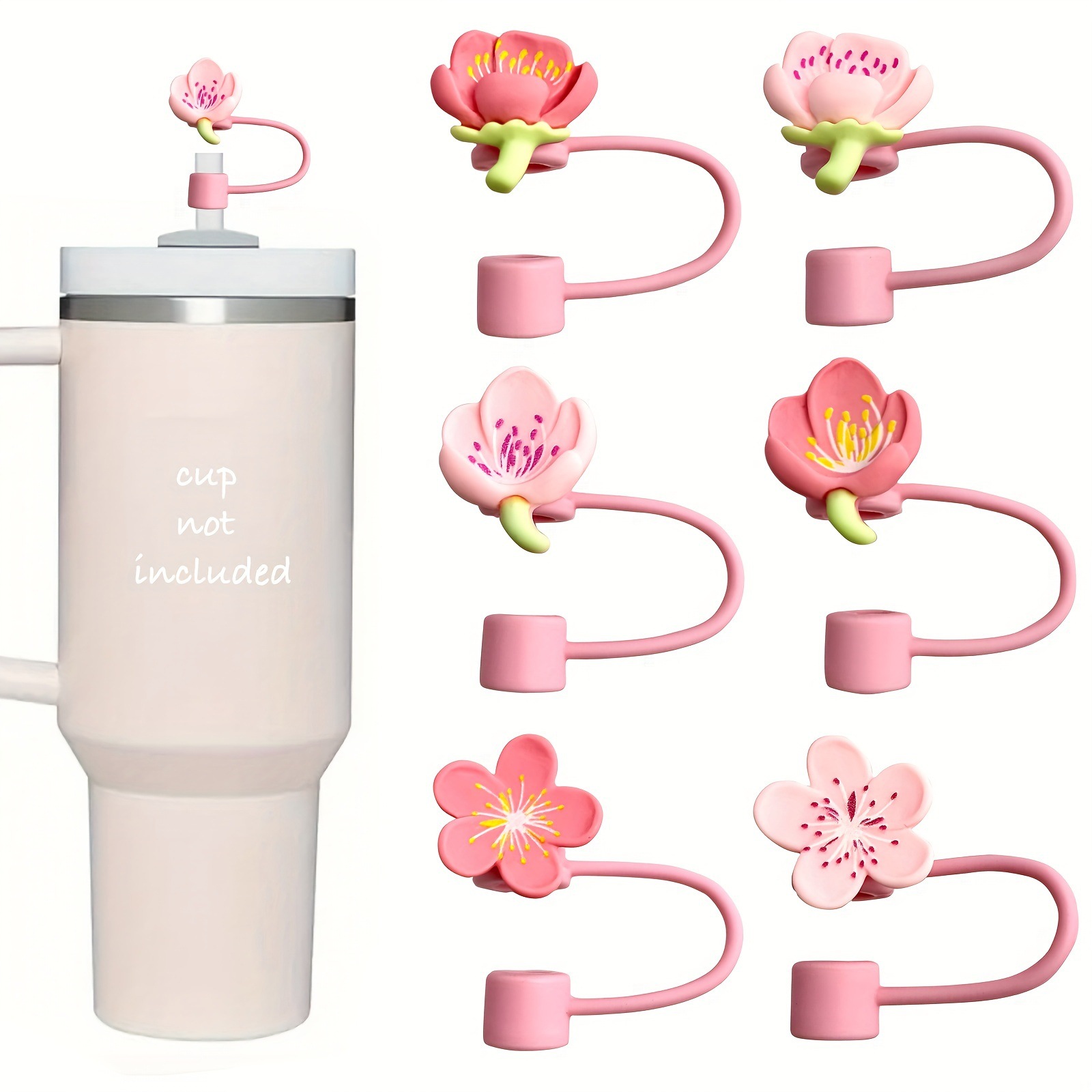 Capa de pajita de flor de cerezo creativa transfronteriza 10mm tapa de pajita de vidrio Stanley tapa de polvo rosa nuevo