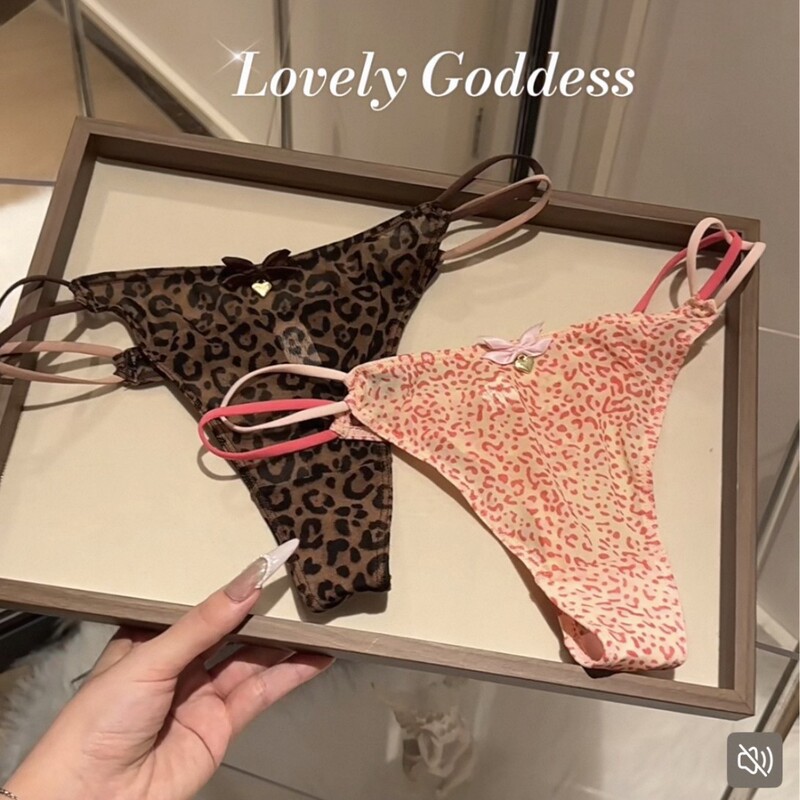 Gentle Leopard Girl* Japanese-style low-waist hip-lifting sexy lace breathable pink leopard print cute thong for women