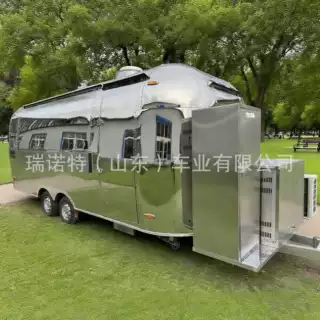 外贸定制市场公园景区美食摆摊拖挂小吃车可移动清风不锈钢快餐车
