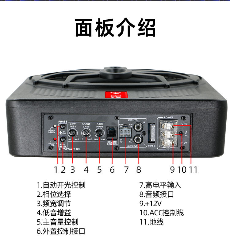 Ultra-thin car subwoofer audio modification seat cannon active subwoofer