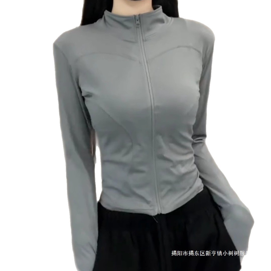 Moda transfronteriza simple delgada transpirable 2025 nueva ropa de mujer delgada de cuello de hielo deportivo chaqueta de verano