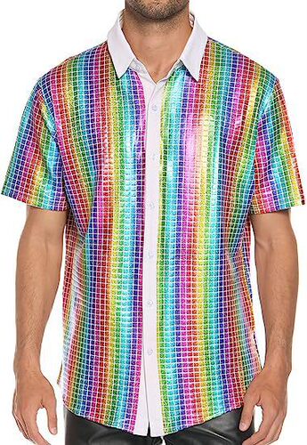  Men's Lustrous Formal Dress Shirt Button-down Shirt 1970s Disco Party Cosplay Costume Xuan Zi