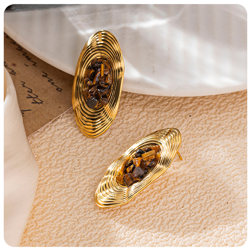 Taina pendientes de resina de piedra natural ojo de tigre pendientes de piedra de nicho femenino diseño pendientes de cristal diamantes estilo europeo y americano