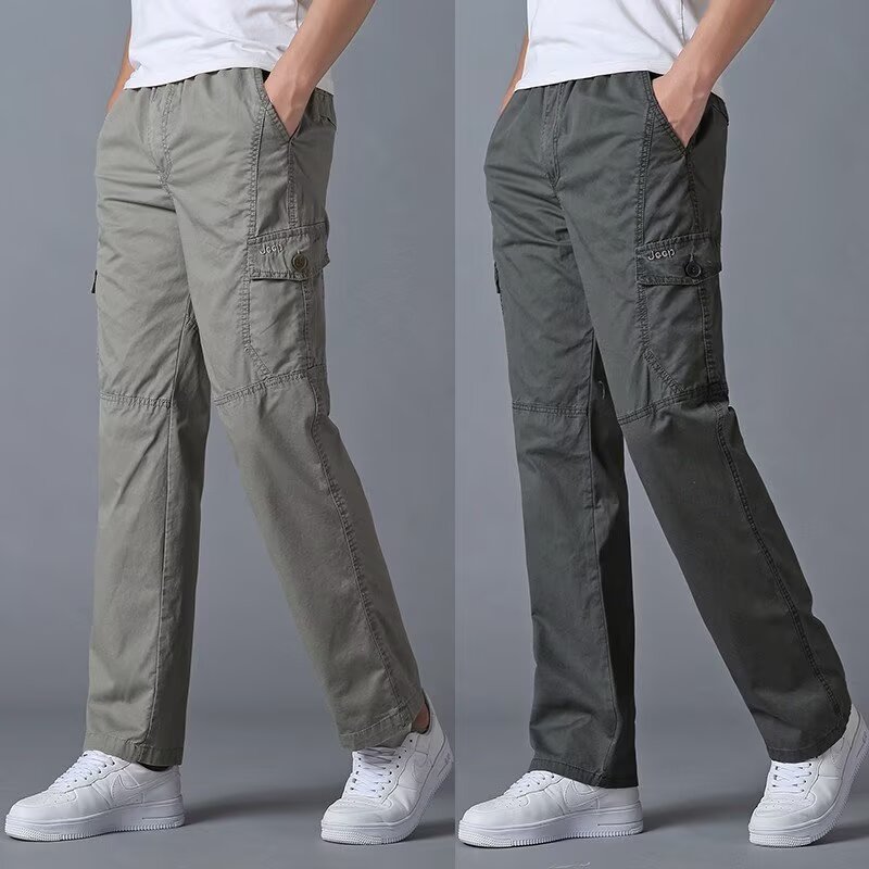 Men's Cargo Casual Pants Straight-Leg Plus Size Loose New Versatile Sports Multi-Pocket Long Pants