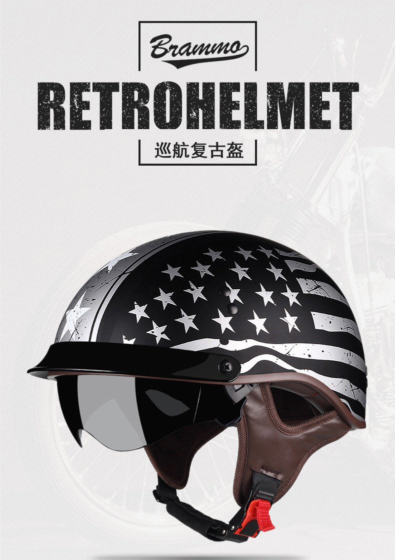 New National Standard 3C Motorcycle Helmet for Men and Women, Retro Half Helmet, Cement Gray Motorcycle Safety Helmet, Spring and Summer