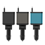 新款车载手机充电器100W快充一拖三车充带伸缩数据线安卓苹果通用