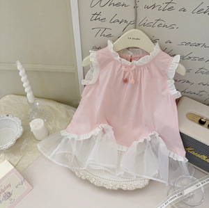 [Enviar turbante] verano de 2025 nuevo diseño de niñas sensación de extranjero empalme chaleco de cinturón vestido de niña pequeña serie Mori