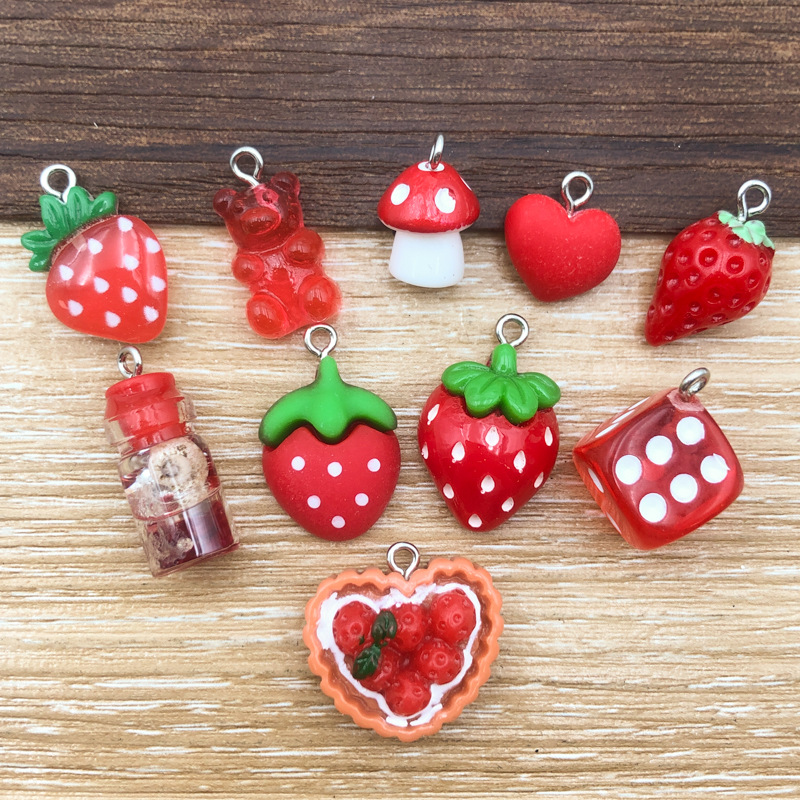 2g Weight Pendant Jewelry Making Type DIY Ornament Accessories Classification 10 Models Per Model 1, 10/Pack Quantity Resin Material Strawberry, Mushroom Pattern All Seasons Season Epoxy Design Cute Style 10 Models Per Model 1, 10/Pack Resin Strawberry Mushroom Pendant 6