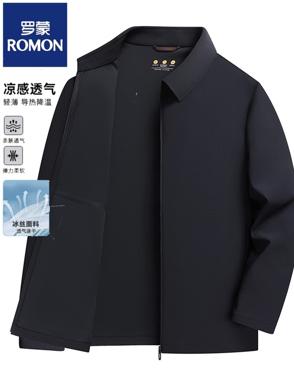 夏薄い日焼け防止服抗しわジャケットコートメンズ高級薄型ビジネスカジュアルアイスシルクラペルトップ|undefined