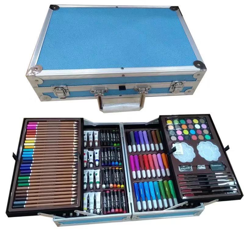 Estudiante 145 piezas traje de papelería de lujo niños acuarela pluma pintura al óleo palo crayón no sucio pintura a mano suministros de papelería